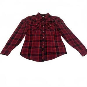 Harley Davidson Red Plaid Flannel Shirt Corset Back L
